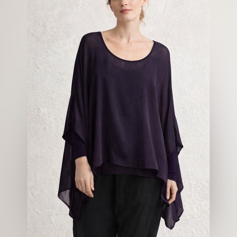 Privatsachen Silk Sheer Blouse Poncho Top Long Sleeve Purple One Size